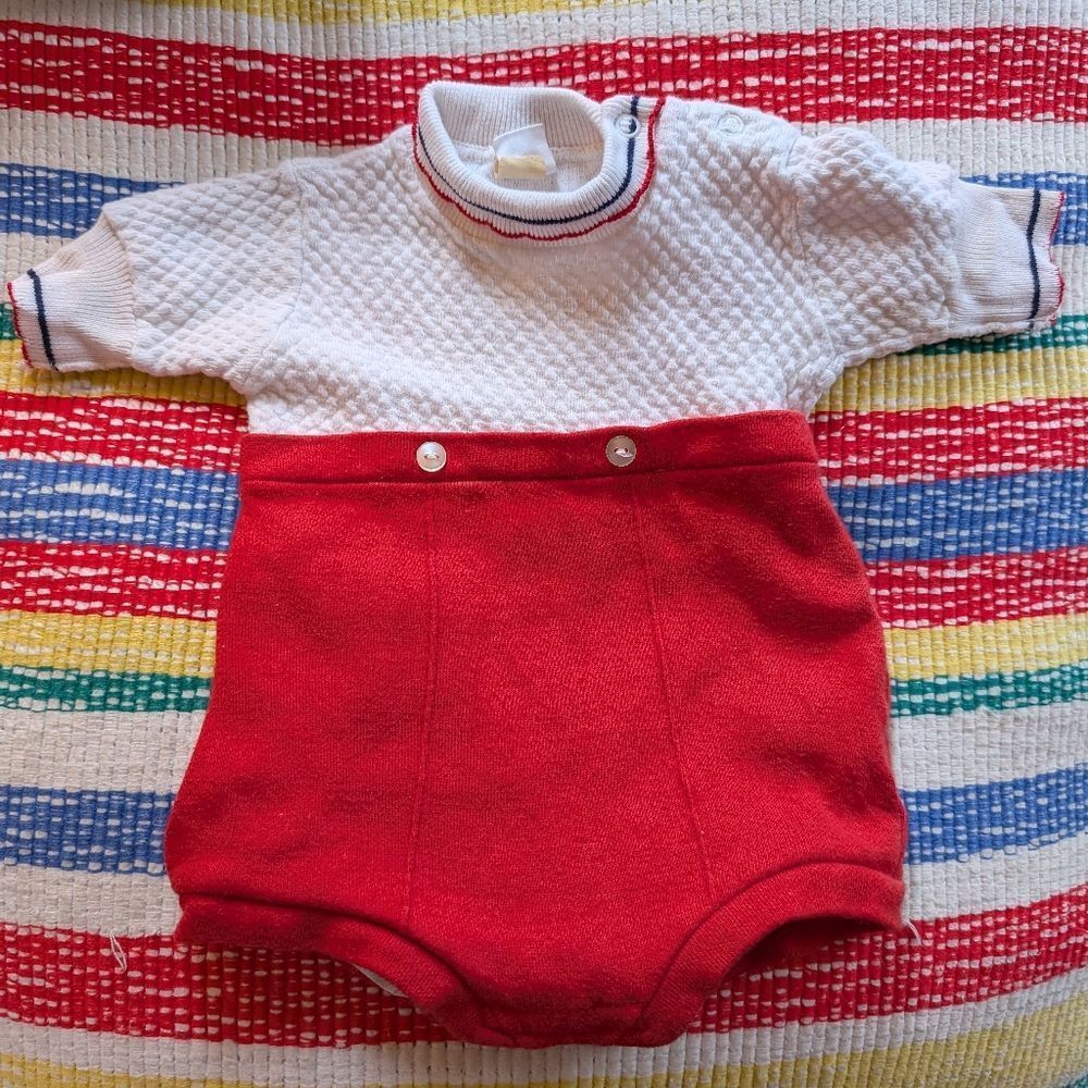 60s Vintage Red White & Blue Infant Outfit Romper MCM